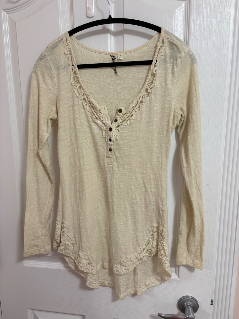 Free People Lace Trim Henley Top - Cream